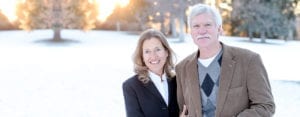 Mary M Clare and Gary Ferguson on a winter walk in Montana